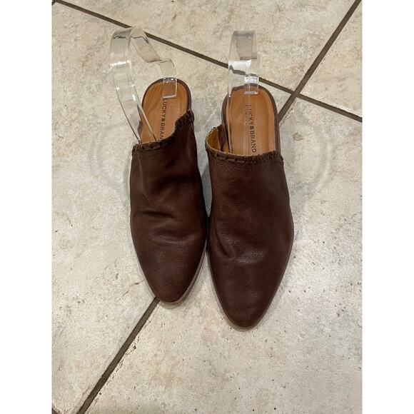 Lucky Brand Brown Leather Maizin Low Block Heel Mule Sz 7.5 - Picture 1 of 9